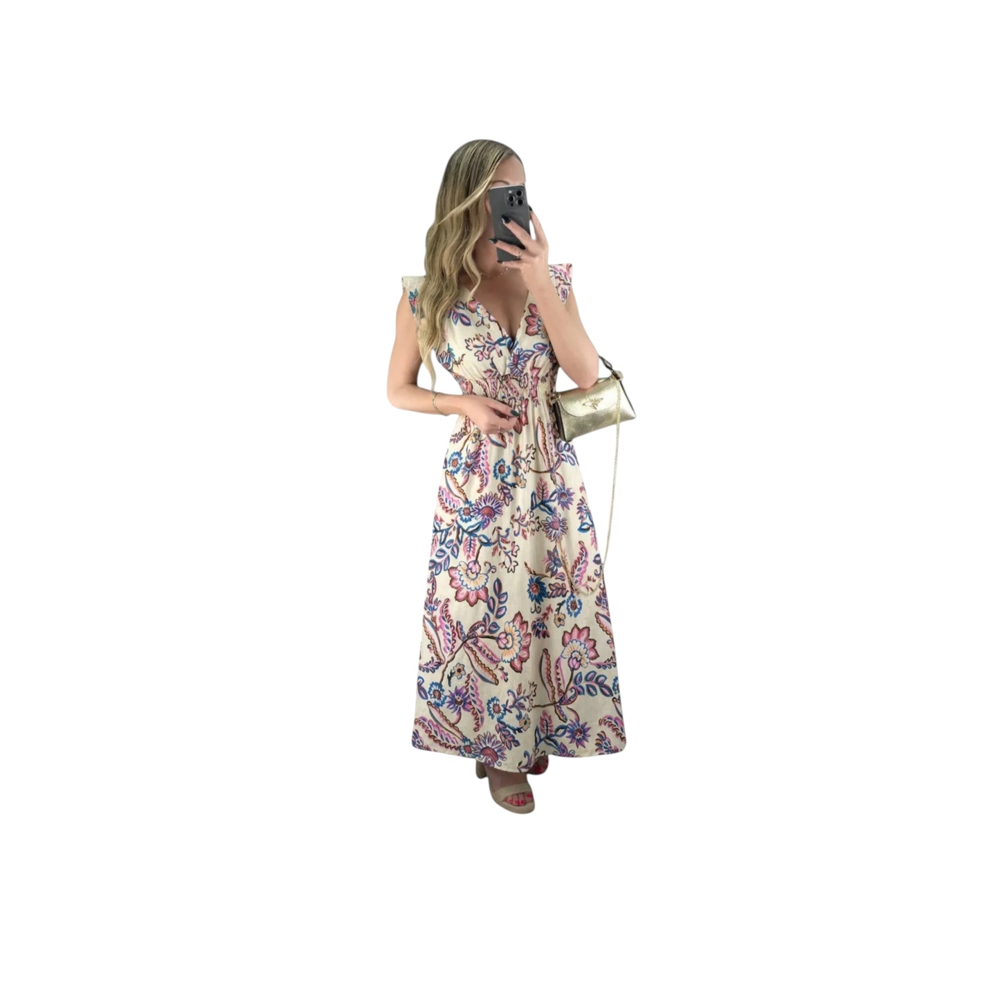 LILA ( ROBE LONGUE MANCHE VOLANT)
